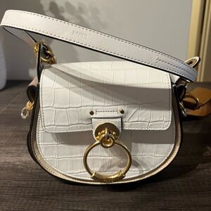 Chloe White Leather Shoulder Bag with Brown Strap